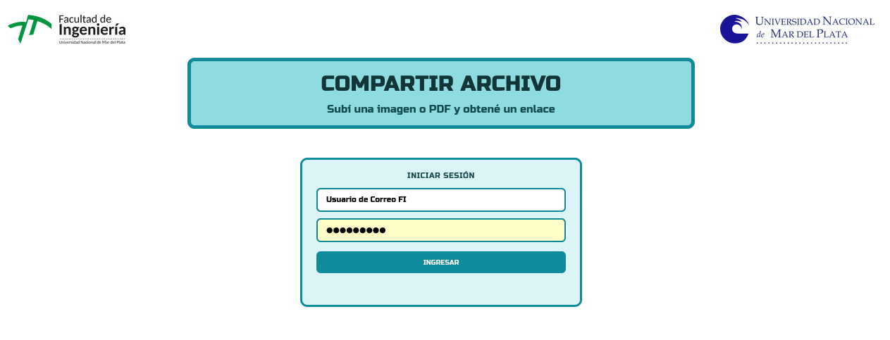 Pantalla de inicio de sesión de Compartir Archivo